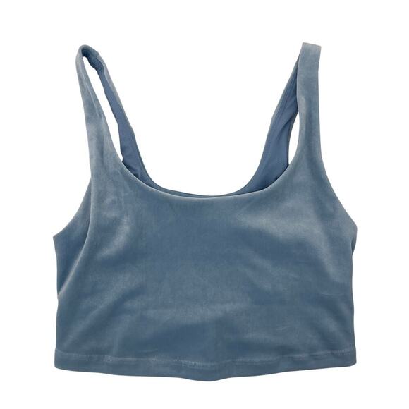 Athleta Velvet Cut Out Crop Long Line Heron Blue Sports Bra Size XS - Picture 3 of 5